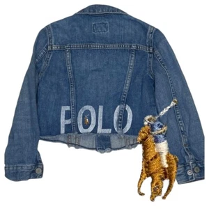 Vintage Polo Ralph Lauren Jean Jacket Kids 5 Flesh Pony Embroidered Classic Crop - Picture 1 of 10