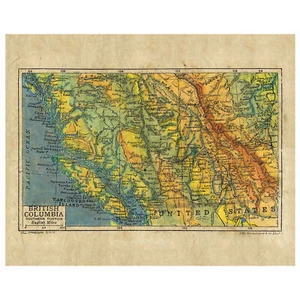 Cartel impresión artística sin marco mapa antiguo de Columbia Británica 1906 pared decoración del hogar - Imagen 1 de 56