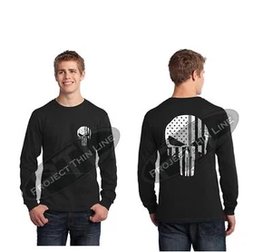 Dünnes Langarmshirt SILVER Line TOTENKOPF amerikanische Flagge Korrekturen Offizierslinie - Bild 1 von 2