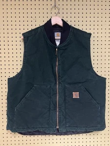 Vintage Mens Carhartt Vest V02 SPC Dark Green Canvas Quilted USA Made Sz XL - Picture 1 of 8