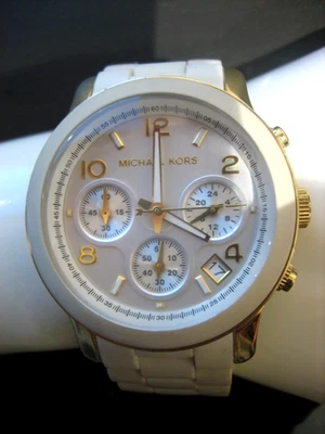 Michael Kors MK5145 Women's Chronograph White Silicone Stainless Steel Watch - Image 1 of 4