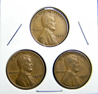 Centavo de cobre Lincoln Wheat 1939-P 1939-D 1939-S - Juego de 3 monedas [USP-243] Foto 1 de 2