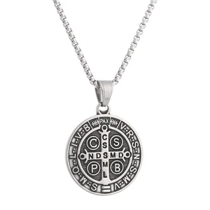 Halsband colgante religiosa medalla de San Benito de acero inoxidierbar - Bild 1 von 5