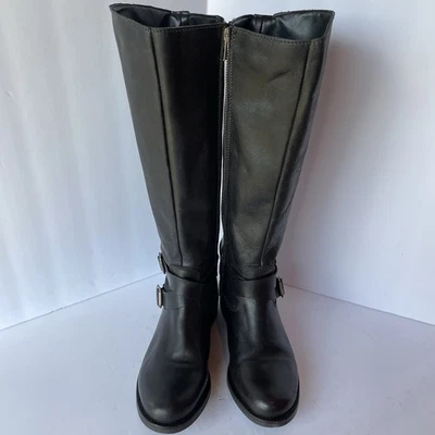 Bota de montar de cuero alta para mujer HINGE Devin negra envejecida talla 6,5 usada en excelente estado Foto 1 de 4