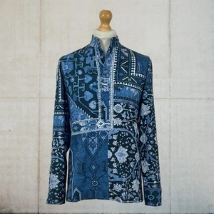 Bonita tapeta verde etiqueta negra medio botón caftán en azul talla pequeña - Imagen 1 de 11