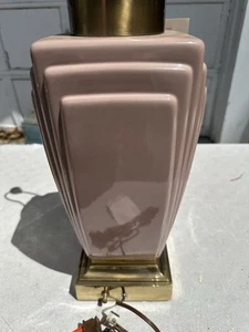 Magnificent Stiffel Pink Ceramic Brass Art Deco Table Lamp 7514 Fine Shade NEW - Picture 1 of 14
