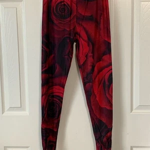 Yoga-Leggings rot Rosenmuster Damen Einheitsgröße Freizeit dehnbar Hose - Bild 1 von 8