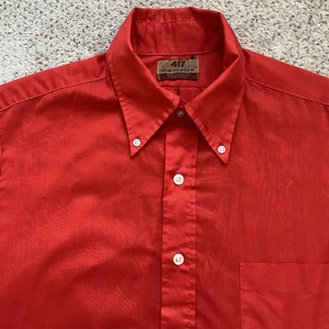 Vintage 60s Van Heusen Vanopress Red Short Sleeve Shirt Large V Taper - Picture 1 of 7
