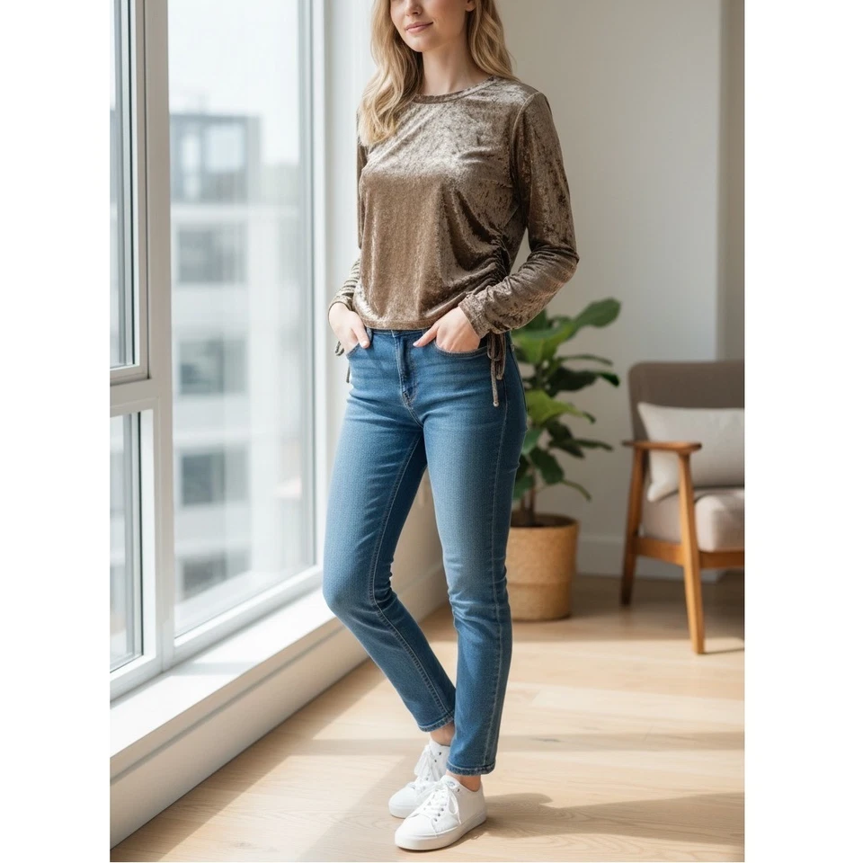 Top PAPAYA Terciopelo Triturado Lateral Acanalado Manga Larga Champagne-Bronce Talla L Foto 1 de 4