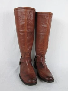 Frye Women`s Veronica Brown Leather Tall Harnes Riding Boots Rear zipper 8 1/2 B - Picture 1 of 16
