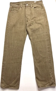 Levis 501 Jeans Mens 33x32 Tan Brown White Oak Cone Salvaged Denim Pants - Picture 1 of 10