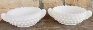 Lot of 2 Vintage Fenton Hobnail Milk Glass Oval Nut Dishes Tab Handled #3727 - Picture 1 of 3