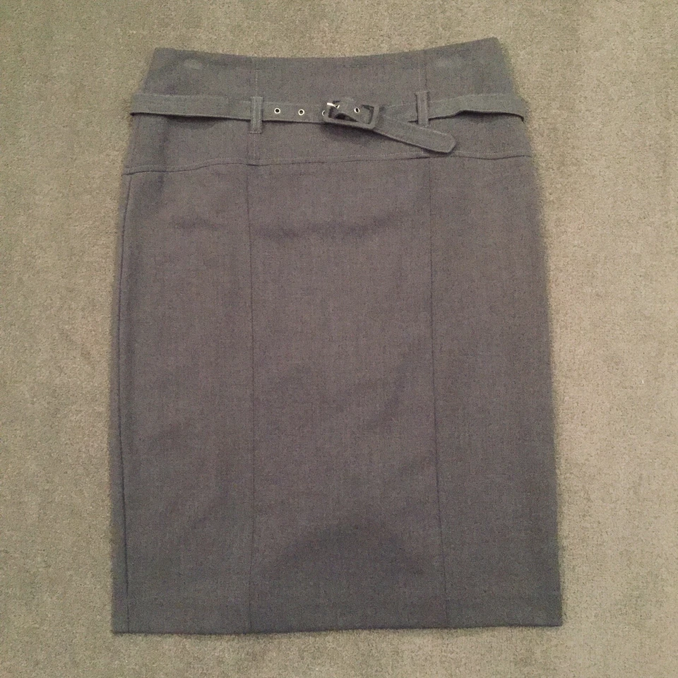 Falda Star City Talla 7 Gris Hasta la Rodilla Sin Forro Cinturón Lápiz Foto 1 de 4