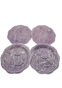 The Meow Collection Purple Kitty Cats Different Poses 8" Dessert Dish Lot Of 4 - Picture 1 of 9