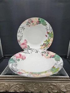 American Atelier Rose Toile Rimmed Porcelain Soup Bowls (2) - Picture 1 of 7