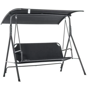 Outsunny Patio Swing 61"x67.75" 3-Seater Porch Adjustable Canopy Top Black Steel - Picture 1 of 8