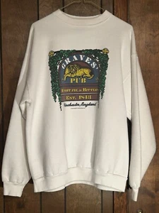 Vintage 80s Graves Pub Sweatshirt Winchester England White Crewneck XL USA Made - Picture 1 of 8