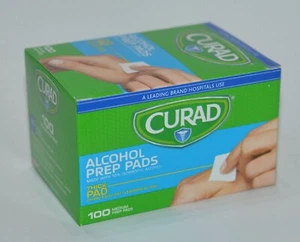 100 CURAD ALCOHOL PREP PADS MEDIUM THICK ISOPROPYL 70% CLEANSING STERILE SEALED - Picture 1 of 5