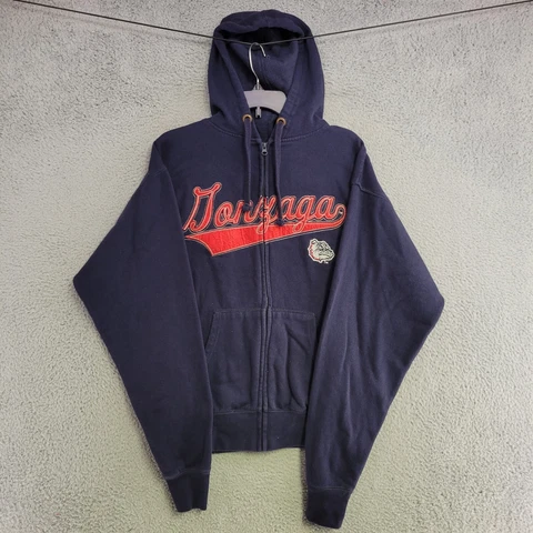Gonzaga Bulldogs Jacket Mens L Large Blue Full Zip Hooded Pockets Embroidered Cover