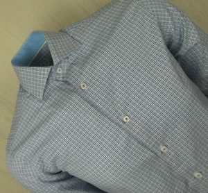 Men's Bugatchi Uomo Shirt Small Blue Plaid Button Front Contrast Cuff Collar - Picture 1 of 9