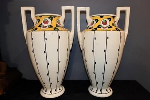 2 1920's Art Deco BOCH FRERES La Louviere BELGIUM Catteau POTTERY VASES Repaired - Picture 1 of 11