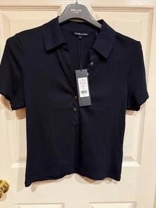 Veronica Beard TIERNEY TEE WITH SCOOP COMBO NWT LARGE NAVY $198 - Picture 1 of 3
