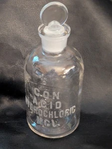 Antike HCL Con Acid Salzsäure Apotheker Labor klare Flasche Wheaton USA - Bild 1 von 9