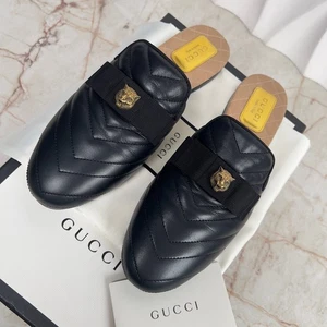Gucci Matelasse Gold Tiger Head Flat Mules Black Leather 36,5 EUR or 6,5 US - Bild 1 von 12