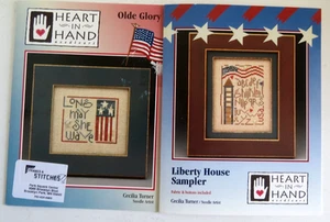 2 Old Glory & Liberty House Sampler punto de cruz ~ gráficos SOLO de corazón en mano - Imagen 1 de 4
