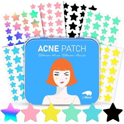LitBear Acne Pimple Patch, 6 Colors 168 Dots Star Pimple Patches with Case, Tea
