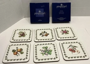 Pimpernel Cork Backed Coasters Fruits With Border Of Green Leaves 6 In Box - Picture 1 of 7
