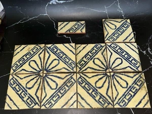 Antique Hand Painted Red Clay Tiles 4" x 4" Reclaimed Salvaged Set of 9 - Picture 1 of 9