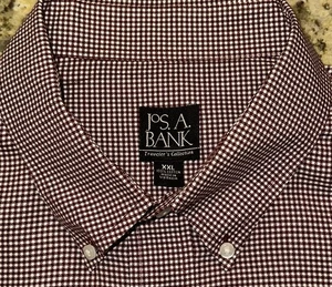 JoS. A. Bank Men's Travelers Coll. Camisa L/S Borgoña Cuadros Calce Clásico Talla XXL - Imagen 1 de 3