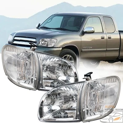 Headlights For 2000-2004 Toyota Tundra Regular/Access Cab Chrome Housing White Foto 1 de 4