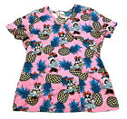 Disney Scrub Top Womens Size S Small Minnie Mouse Sunglasses and Pineapples