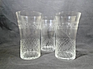 3 x Vintage Pall Mall Glass Waisted Tumblers; Etched & Cut Decoration. 11.8cm - Picture 1 of 4