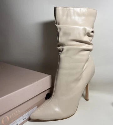 Olivia Ferguson Gianba Ivory Beige Woman’s Heeled Boots Size 6.5 pointy  - Image 1 of 4
