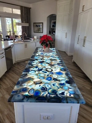 Blue Agate Kitchen Bar Countertop – Backlit Geode Slab for Home Decor - Image 1 of 4