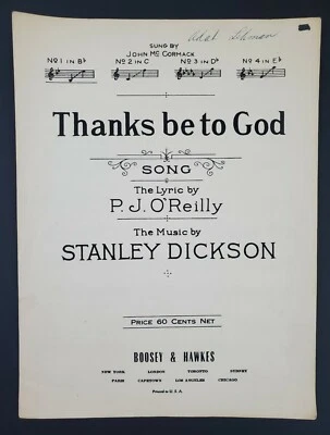 Thanks Be To God Vintage Sheet Music 1921 Piano O'Reilly Dickson Vtg Religious - Image 1 of 4