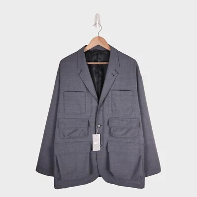 BEAMS Men's Grey Oversized Fit Wool Blend Utility Blazer Jacket - Size XL - New - Image 1 of 4