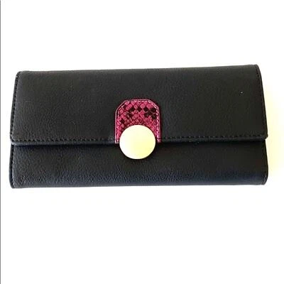 Women's Tri Fold Black w/ Snake Skin Detail Wallet - Image 1 of 4