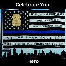 Police Officer Gifts For Him Blue American Flag Christian Art Metal Poster 16x12