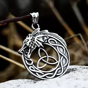 AU New Unisex Retro Celtic Knot Dragon Stainless Steel Pendant Vintage Necklace - Picture 1 of 6