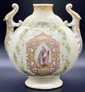 ANTIQUE LIMOGES OLD PARIS VASE JAR URN VICTORIAN WOMAN VANITY GOLD ROSE GARLAND - Picture 1 of 10