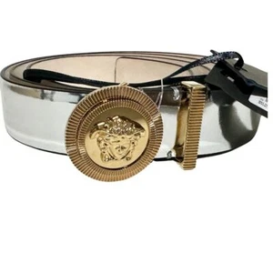 VERSACE Medusa Leather Men's Mirror Belt Silver 110 US 44 - Picture 1 of 3