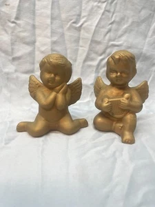 Goldtone Baby ANGEL Sitting Figurines Pair 4 in - Picture 1 of 16