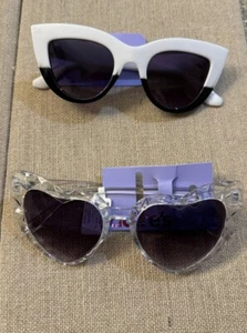CLAIRE'S 2 pairs of SUNGLASSES Clear Hearts and Black and White NWT Retails $32 - Picture 1 of 3