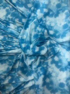 4 METRES SPUN POLY STRETCH JERSEY TIE DIE PRINT DRESS FABRIC BLUE CHEAP ON EBAY - Picture 1 of 5
