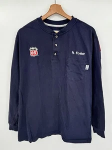 Tyndale FR Henley T-Shirt Large Navy Long Sleeve NFPA2112 CAT 2 USA Made - Picture 1 of 8