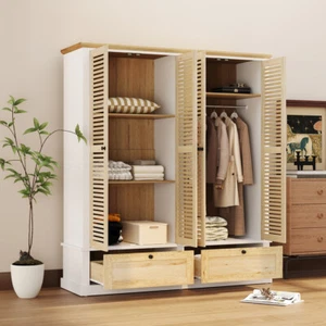 4 Door Closet Wardrobe Armoire Rack Storage Organizer Cabinet Shelf, 2 Drawers - Picture 1 of 10